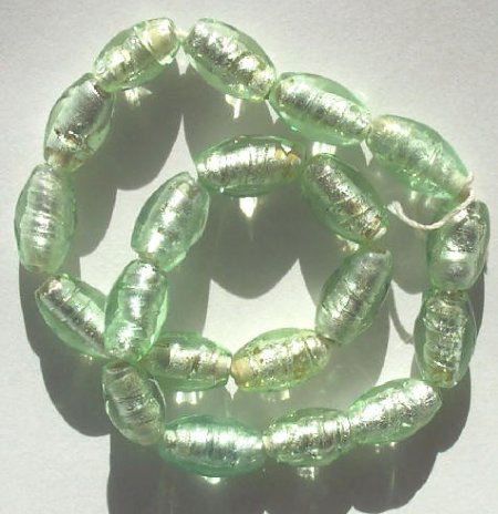20 12x8mm Light Green Silver Foil Oval