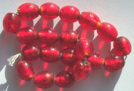 20 12x8mm Red Silver Foil Oval