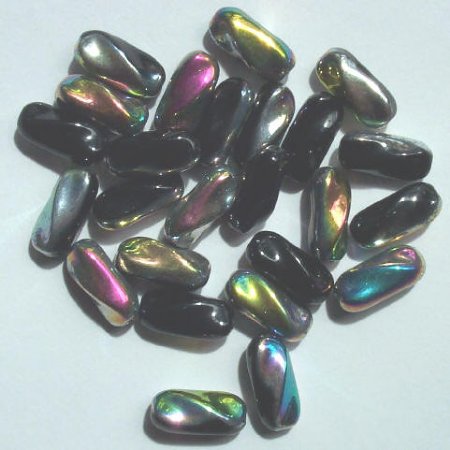 25 13mm Twisted Ovals - Black Vitrail