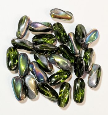 25 13mm Twisted Ovals - Olive Vitrail