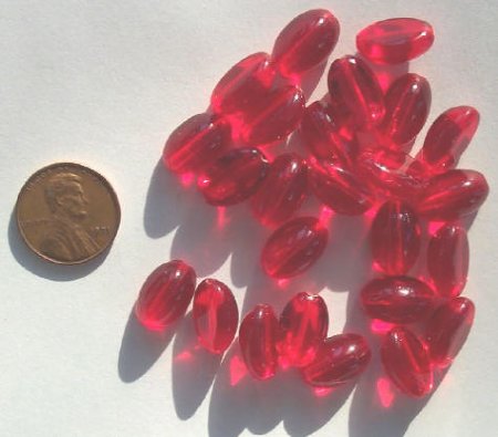 25 14mm Rounded Top Flat Back Red Ovals