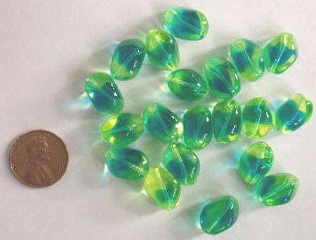 20 13x6mm Yellow & Aqua Twisted Ovals