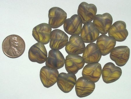 20 15mm Matte Olive with Black Marble Hearts
