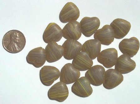 20 15mm Matte Topaz with Yellow Marble Hearts
