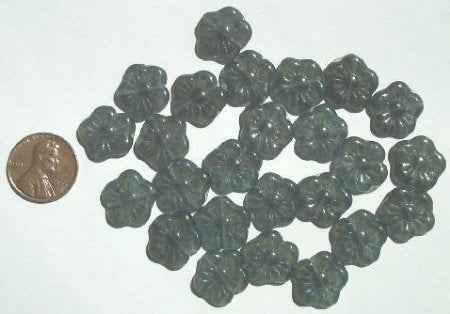 25 15mm Black Diamond with Blue Marble Flowers