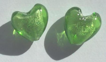 2 15mm Olive and Silver Foil Hearts