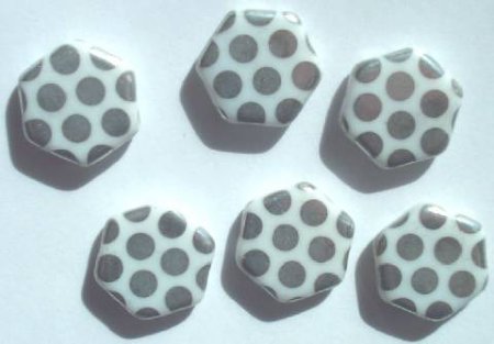 6 17mm Czech Glass Hexagon Peacock Beads - White Labrador