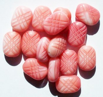 15, 17x12x7mm Satin Pink Flat Oval Glass Pineapple Beads