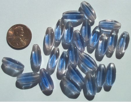 25 17x7mm Four Sided Blue & Pink Ovals