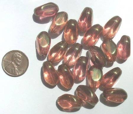 20 18x12mm Four Sided Twisted Ovals - Pink Lustre