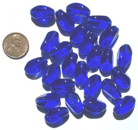 25 18x12mm Four Sided Twisted Ovals - Sapphire