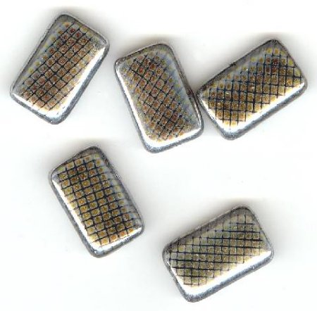 5 19x12mm Czech Glass Flat Rectangle Peacock Beads - Grey Vitrail