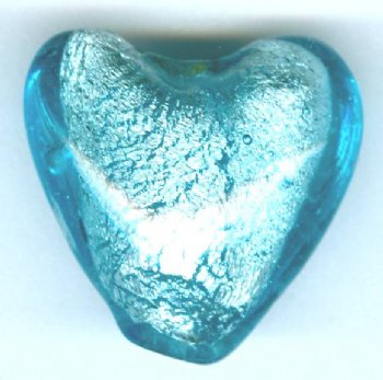 1 19x20mm Light Aqua Silver Foil Heart Bead