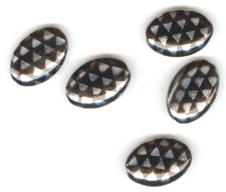 5 20x14mm Czech Glass Flat Oval Peacock Beads - Black with Labrador Triangles
