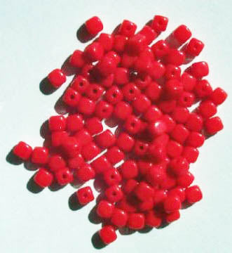 100 4mm Opaque Red Glass Cube Beads