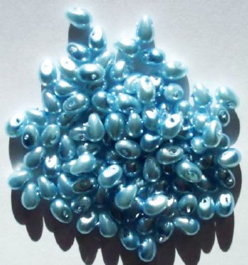 100 4x6mm Light Blue Pearl Glass Drop Beads