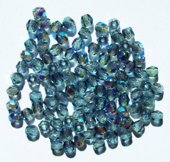 100 4mm Faceted Montana Blue AB Firepolish Beads