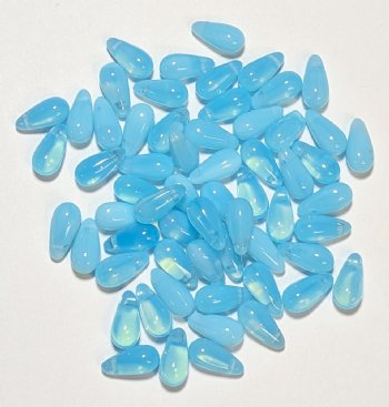 50 5x10mm MilkyOpal Aqua Glass Drop Beads