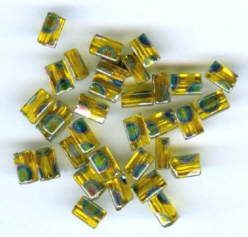 40 5x3.5mm Peacock Tiny Flat Beads - Yellow Vitrail
