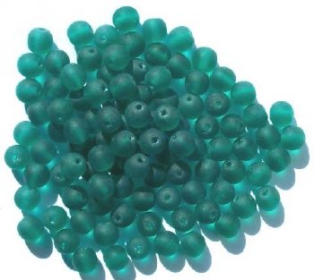 50 6mm Matte Emerald Round Glass Beads