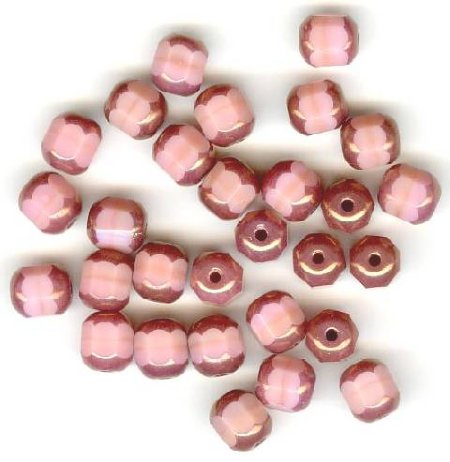 30 6mm Straight Faceted Cathedral Beads - Opaque Pink
