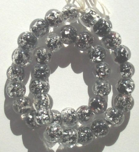 35 6mm Round Silver Foil Black & Clear