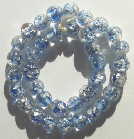 35 6mm Round Silver Foil Blue & Clear