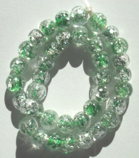 35 6mm Round Silver Foil Green & Clear