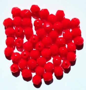 50 6mm Faceted Opaque Red Firepolish Beads