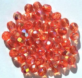 50 6mm Faceted Orange AB Firepolish Beads