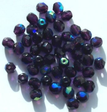50 6mm Faceted Dark Tanzanite AB Firepolish Beads