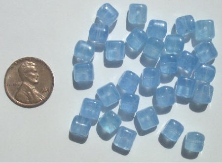30 7x8mm Milky Blue Cubes