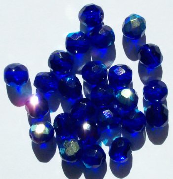 25 8mm Faceted Transparent Cobalt AB Beads