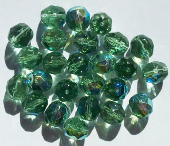 25 8mm Faceted Transparent Antique Green AB Beads