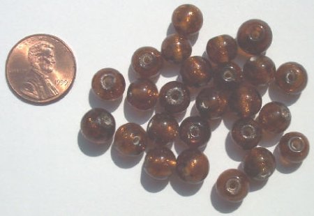 25 8mm Round Brown with Gold Foil