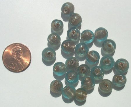 25 8mm Round Aqua with Gold Foil