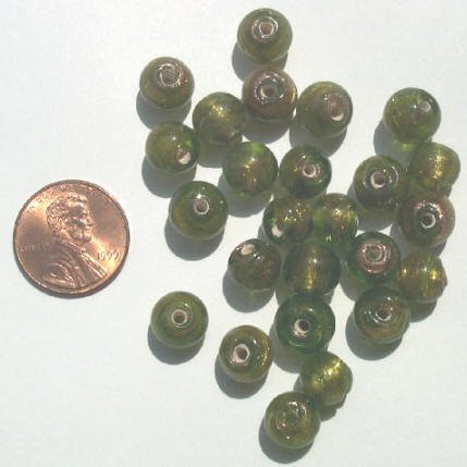 25 8mm Round Olive with Gold Foil