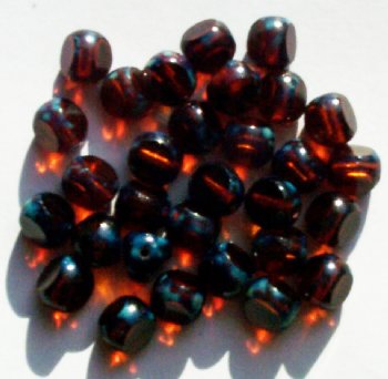 30 8mm Faceted Transparent Dark Topaz Picasso Tri Cut Beads
