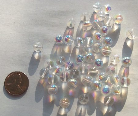 25 8mm Transparent Crystal AB Round Glass Beads