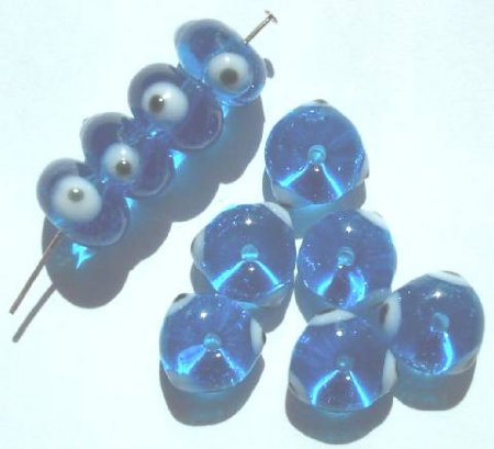 10 8x12mm Aqua Evil Eye Rondelle Beads