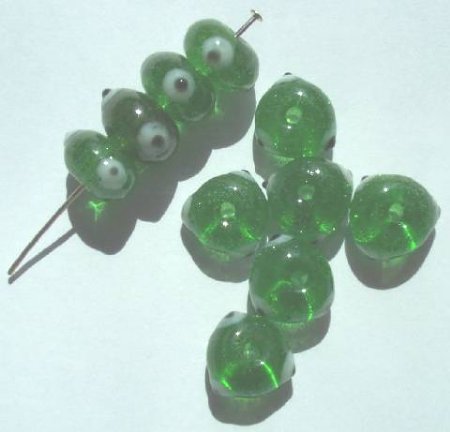 10 8x12mm Green Evil Eye Rondelle Beads