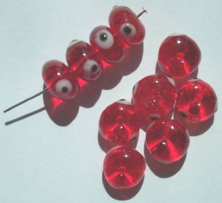 10 8x12mm Red Evil Eye Rondelle Beads