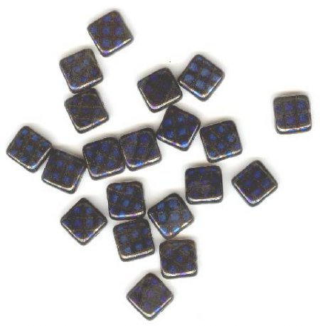 20 8x8mm Czech Flat Square Peacock Beads - Jet Azuro