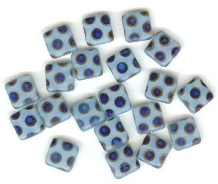 20 8x8mm Czech Flat Square Peacock Beads - Matte Aqua Azuro