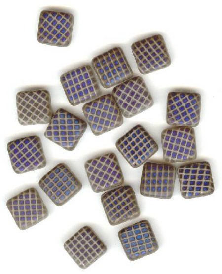 20 8x8mm Czech Flat Square Peacock Beads - Matte Grey Azuro