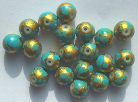 20 9mm Coated Turquoise with Gold Rounds