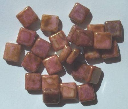 25 9mm Flat Square Opaque Pink with Golden Lustre