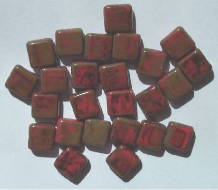 25 9mm Flat Square Opaque Red Marble