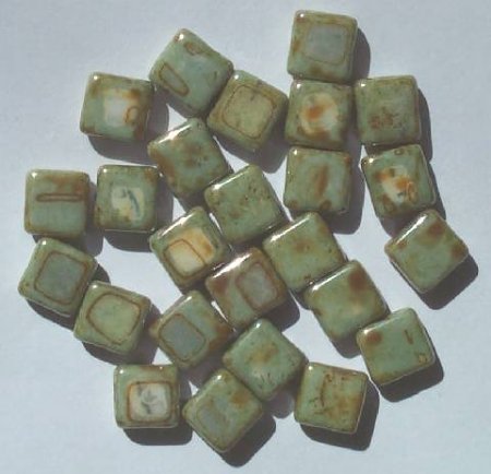 25 9mm Flat Square Opaque Turquoise Marble