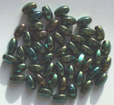 50 9x5mm Metallic Green AB 6-Sided Ovals
